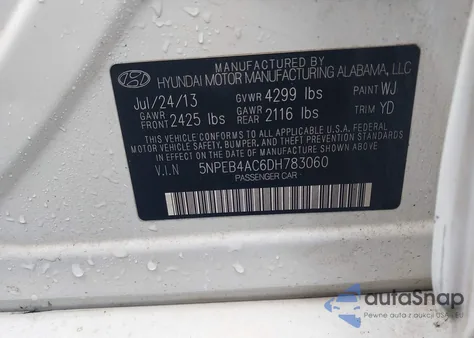 2013 Hyundai Sonata Gls из США, поврежденный, VIN 5NPEB4AC6DH783060